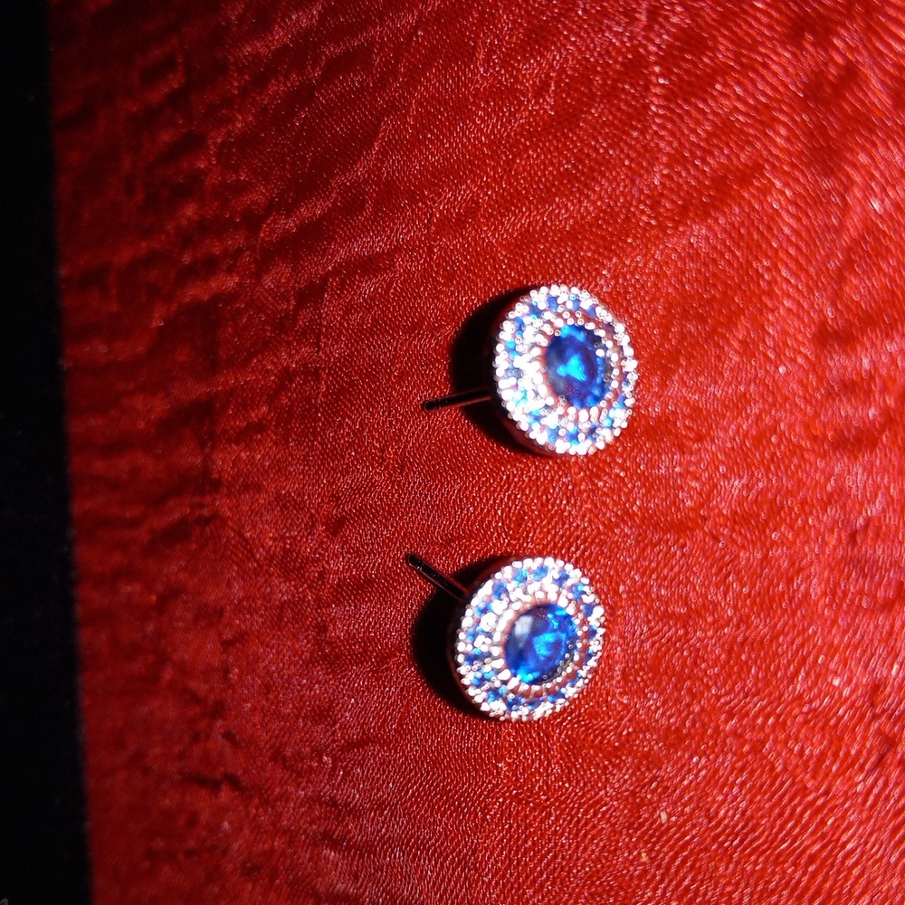Earrings with sapphire colored stone